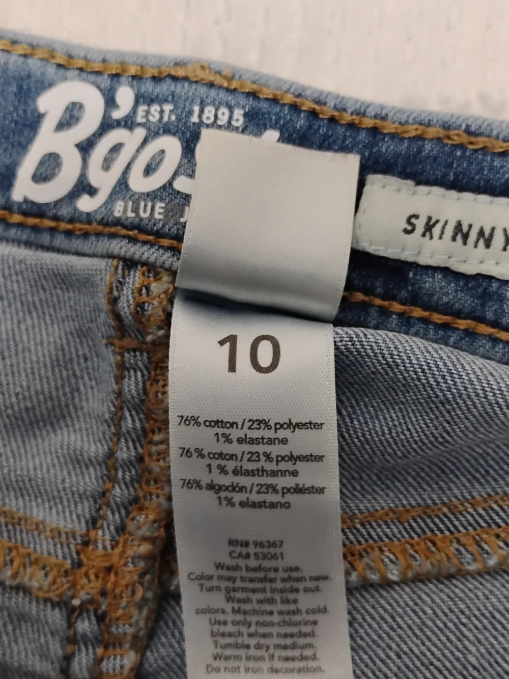 OshKosh B’gosh Light Wash Skinny Jeans Girls Size 10 Adjustable Waist Cute Denim